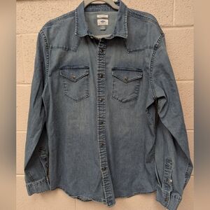 Sold Navy XL slim fit denim western button down shirt